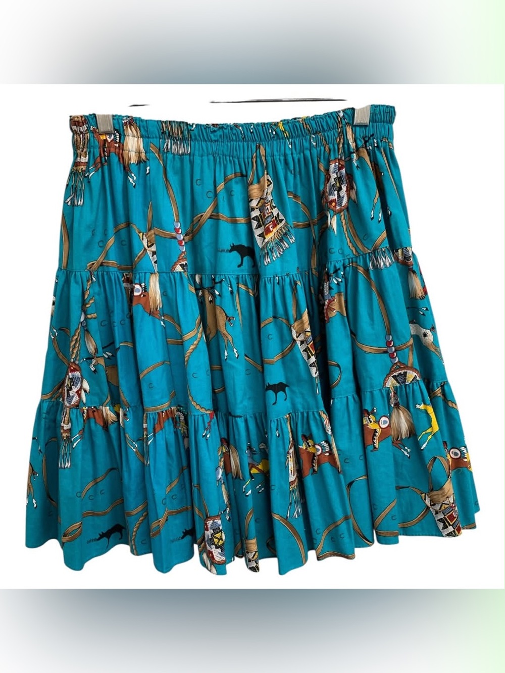 Julie Bottega Tiered Teal Printed Cotton Skirt - Size M